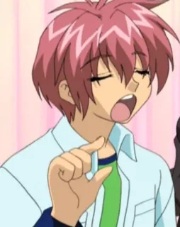 💁‍♂️ Anime, Männlich, Pinke Haare, Cartoon, Gähnen telegram sticker