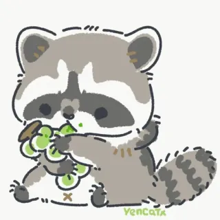 🍇 raccoon, animal, cute, grapes, cartoon telegram sticker