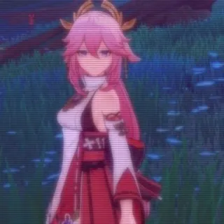 🌟 Yae Miko Genshin Impact Anime, Genshin Impact, Yae Miko, Personnage de jeu vidéo, Cheveux roses, Renard whatsapp sticker