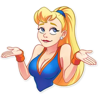 🤷 Frau, Mädchen, Cartoon, blond, schulterzuckend, verwirrt telegram sticker