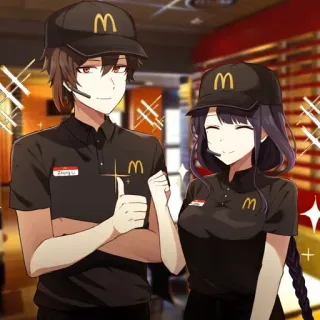 👍 ZHONG McDonald's, Fast Food, Anime, Mundur, Postacie telegram sticker