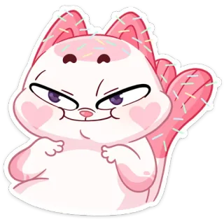😏 스티커, 만화, 고양이, 귀여운, 동물, 분홍색, 장난스러운 telegram sticker