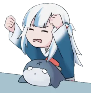 ☹️ Gawr Gura 动漫, 鲨鱼, Q版, 虚拟主播, Gura whatsapp sticker