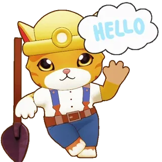 👋 HELLO Katze, Bergmann, Hallo, Freundlich, Cartoon, Tier, Schaufel telegram sticker