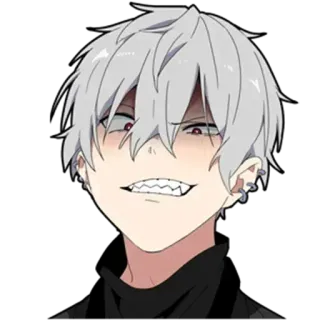 😈 アニメ, 漫画, キャラクター, ニヤリ, 邪悪, 笑顔, 白髪 whatsapp sticker