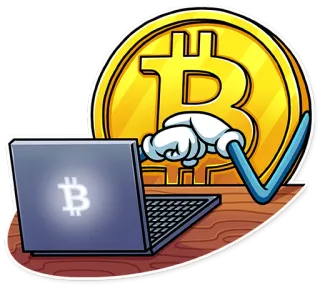 😑 Bitcoin, Cripto, Valuta, Digitale, Laptop, Computer, Cartone animato, Finanza telegram sticker