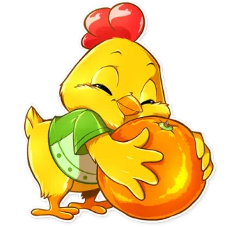 🍊 ไก่, ส้ม, ผลไม้, น่ารัก, สัตว์, การ์ตูน, สีเหลือง telegram sticker