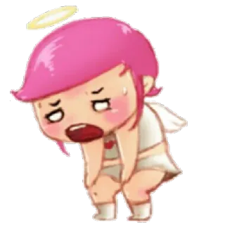 😞 ange, cheveux roses, mignon, dessin animé, chibi, triste telegram sticker
