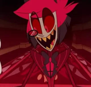 🍾 Alastor Hazbin Hotel animacja, demon, czerwony, uśmiechnięty, kreskówka telegram sticker