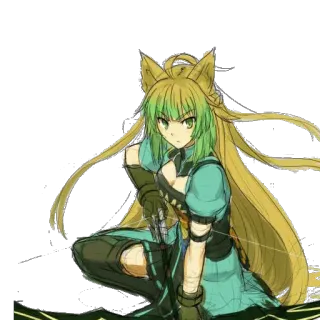 😠 Anime Mädchen, Fantasy, Fuchs Ohren, Grüne Haare, Bogenschützin, Pfeil und Bogen, Kriegerin telegram sticker