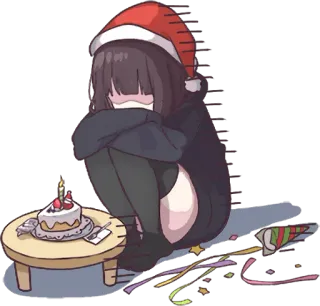 😢 Аниме, Рождество, Грустно, Девушка, Вечеринка whatsapp sticker