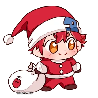 🧑‍🎄 @HAWKS weihnachten, anime, süß, chibi, weihnachtsmann, festlich, rot, kawaii telegram sticker