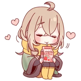 😋 いちご อนิเมะ, น่ารัก, สตรอเบอร์รี่, เครื่องดื่ม, คาวาอิ, จิบิ telegram sticker
