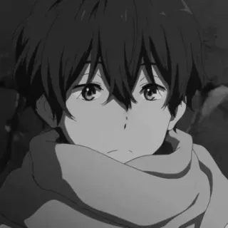 🕸 Anime, Menino, Cachecol, Retrato, Preto e branco telegram sticker