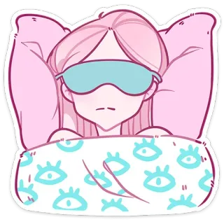 😴 slaap, vrouw, bed, ogen, roze, illustratie whatsapp sticker