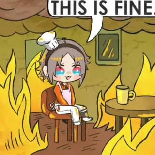 😀 THIS IS FINE. Meme, Todo está bien, Dibujo animado, Fuego, Cocina, Chef telegram sticker