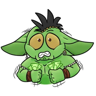 💵 yêu tinh, tiền, xanh lá, hoạt hình, ảo mộng, tham lam telegram sticker