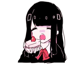 😋 Anime, Kuchen, Erdbeere, Süß, Mädchen, Dessert, Essen whatsapp sticker