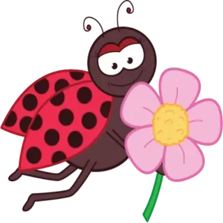 Ⓜ️ Marienkäfer, Käfer, Cartoon, Blume, Rosa, Süß whatsapp sticker