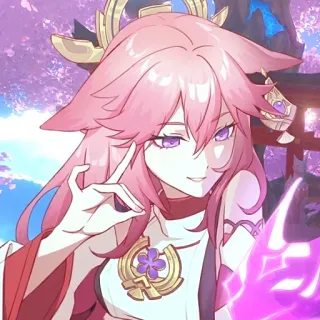👌 Yae Miko Genshin Impact anime, character, game, pink hair, fox telegram sticker