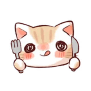 🍽 кот, милый, вилка, нож, каваий, животное whatsapp sticker