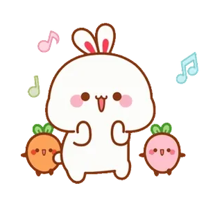 🕺 coelho, fofo, cenoura, kawaii, desenho animado, coelhinho whatsapp sticker
