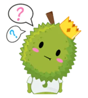 🙁 Durian, Owoc, Korona, Kawaii, Znaki zapytania, Zdezorientowany, Uroczy telegram sticker