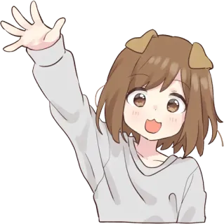 👋 cartoon, anime, girl, dog ears, waving, cute telegram sticker