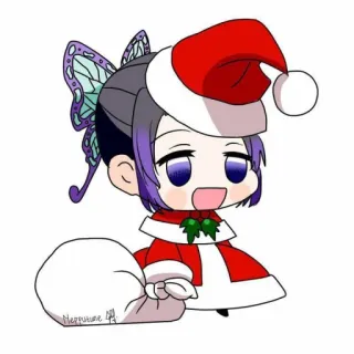 🎅 Shinobu Kocho Demon Slayer Anime, Noël, Shinobu Kocho, Demon Slayer, Chibi, Bonnet de Père Noël whatsapp sticker