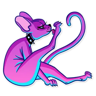 🛁 cat, sphinx cat, licking paw, pink, animal, sticker telegram sticker