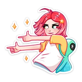 😉 cartoon, girl, pointing, cute, character, sticker whatsapp sticker
