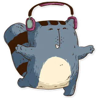 💃 แมว, สัตว์, สติกเกอร์, การ์ตูน, หูฟัง, เพลง telegram sticker