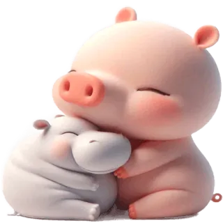 😍 cerdo, hipopótamo, animal, dibujos animados, lindo, amistad, abrazo telegram sticker