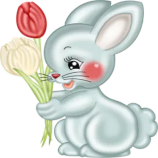 💐 兔子, 小兔子, 花, 郁金香, 可爱, 动物, 春天 whatsapp sticker