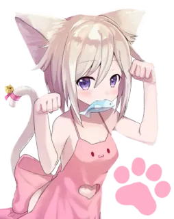 🍼 Anime, Kocia dziewczyna, Słodkie, Kawaii, Neko, Kocie uszy, Różowy telegram sticker