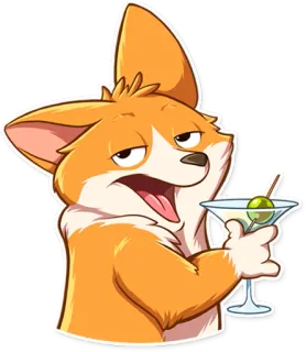 🍸 corgi, perro, martini, alcohol, fiesta, celebración, dibujo animado whatsapp sticker