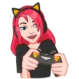 🎮 геймер, кошачьи уши, контроллер, мультик, женщина, игры telegram sticker