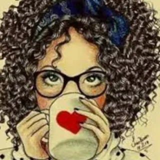 ☕️ woman, curly hair, glasses, coffee, heart, mug telegram sticker