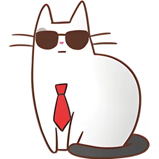 🤓 고양이, 선글라스, 넥타이, 멋진, 흰 고양이, 넥타이 고양이, 요원 고양이 telegram sticker