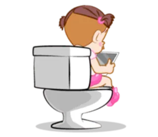 🚽 inodoro, niña, niño, tableta, baño, sentado telegram sticker