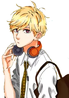 😕 anime, manga, headphones, boy, illustration whatsapp sticker