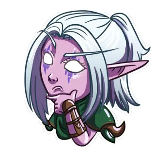 😑 elfe, pensif, mignon, violet, dessin animé, autocollant whatsapp sticker