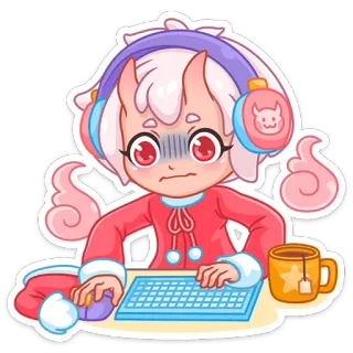🎧 อนิเมะ, น่ารัก, ผู้หญิง, เกม, หูฟัง, ชา, คีย์บอร์ด telegram sticker