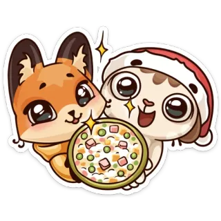 🥗 süß, kawaii, Katze, Fuchs, Pizza, Tiere, Aufkleber telegram sticker