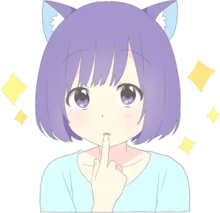 🤔 аниме, кошачьи ушки, девушка, средний палец, обидный, блестки whatsapp sticker