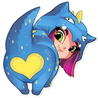 ❤ Anime, Mignon, Kawaii, Personnage, Bleu, Cheveux roses whatsapp sticker