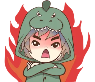 🔥 angry, dinosaur hoodie, anime, cartoon, cute, irritated telegram sticker