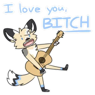 🎸 I love you, BITCH Kartun, Binatang, Ofensif, Gitar, Teks telegram sticker