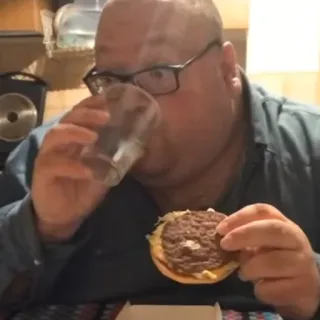 🍶 homem, hambúrguer, comida, comendo, bebida, pessoa whatsapp sticker