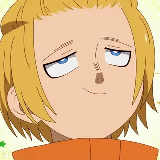 😏 anime, sonriendo, pelo rubio, retrato, dibujos animados telegram sticker